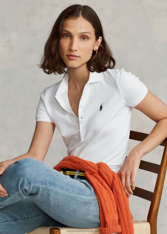 alb femei Ralph Lauren Tricou polo stretch slim fit 046883271