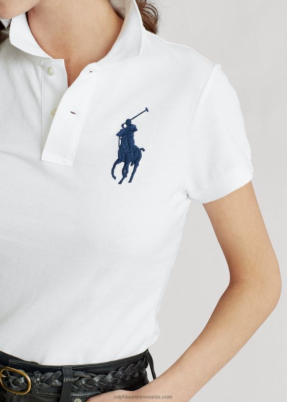 alb/marinier femei Ralph Lauren tricou polo skinny cu mare poney 046889495