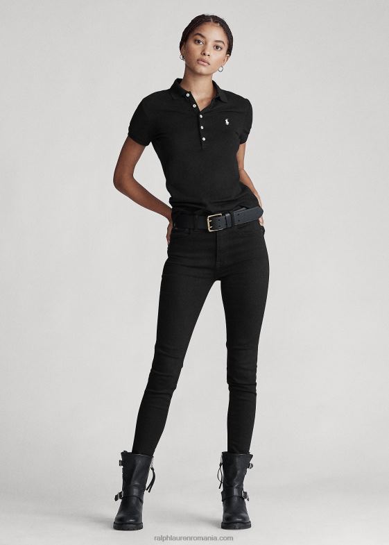alb negru femei Ralph Lauren Tricou polo stretch slim fit 046883273