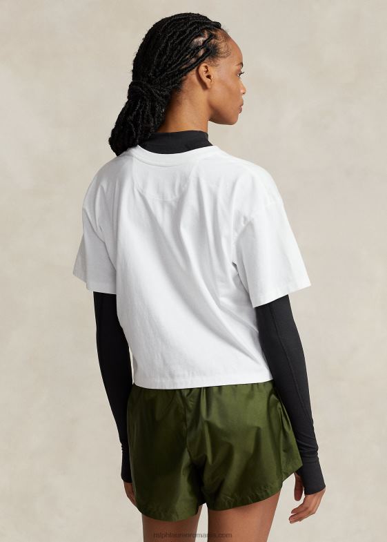 alb ceramic femei Ralph Lauren tricou din jerseu de bumbac decupat 046889172