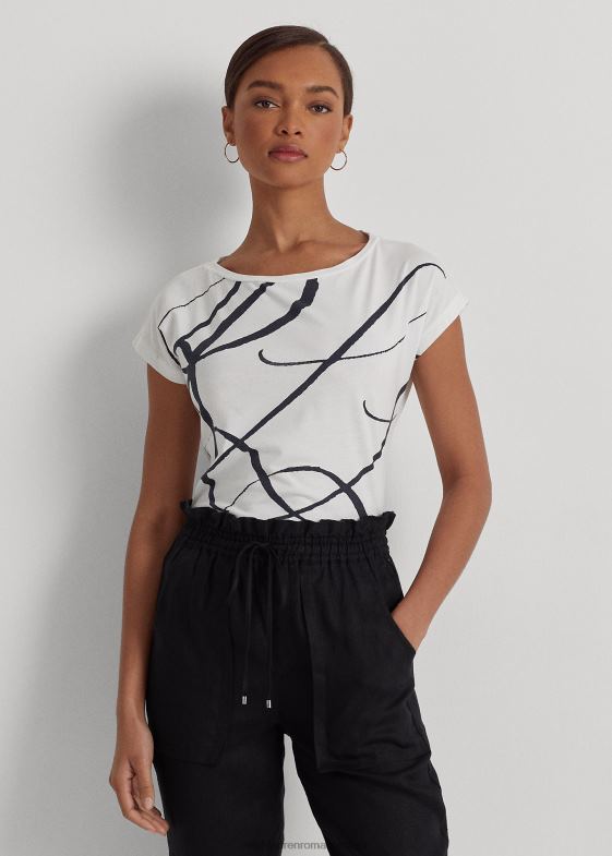 alb femei Ralph Lauren top din bumbac amestecat cu imprimeu logo 046884246