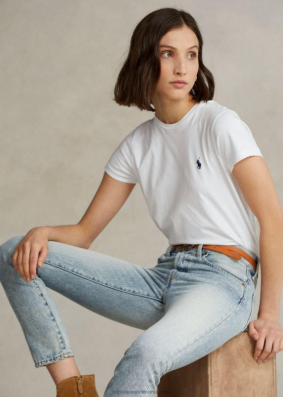 alb femei Ralph Lauren tricou din bumbac cu decolteu 046884750