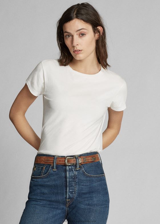 alb femei Ralph Lauren tricou din jerseu de bumbac cu decolteu 046889381