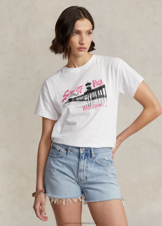 alb femei Ralph Lauren tricou din jerseu de bumbac cu logo 046882982