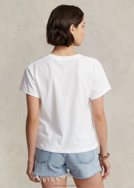 alb femei Ralph Lauren tricou din jerseu de bumbac cu logo 046882982