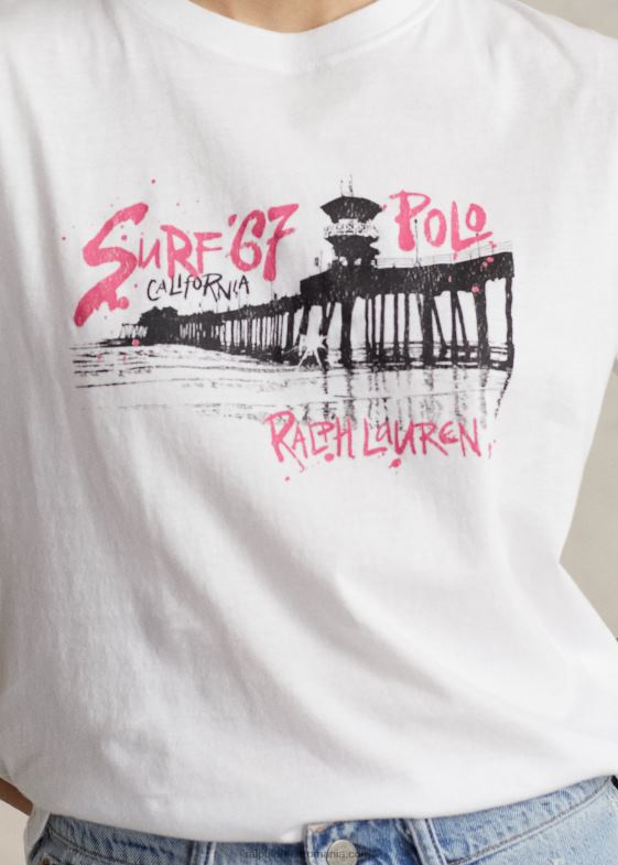 alb femei Ralph Lauren tricou din jerseu de bumbac cu logo 046882982