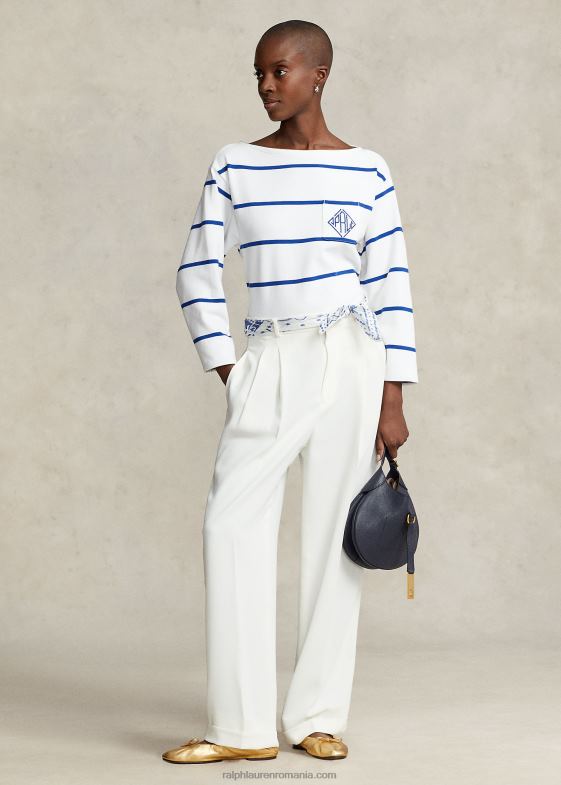 alb/safir strălucitor femei Ralph Lauren tricou din jerseu în dungi cu logo monogramă 046883029