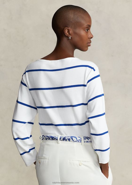alb/safir strălucitor femei Ralph Lauren tricou din jerseu în dungi cu logo monogramă 046883029