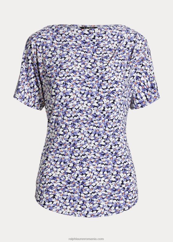 albastru/crem/roz femei Ralph Lauren tricou din jerseu elastic plisat floral 046884832