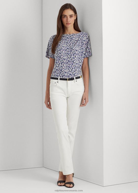 albastru/crem/roz femei Ralph Lauren tricou din jerseu elastic plisat floral 046884832