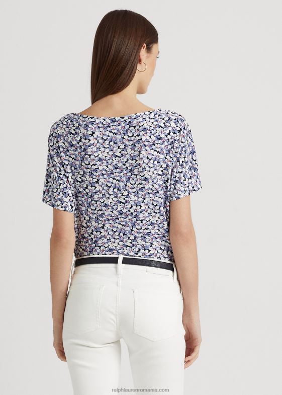 albastru/crem/roz femei Ralph Lauren tricou din jerseu elastic plisat floral 046884832