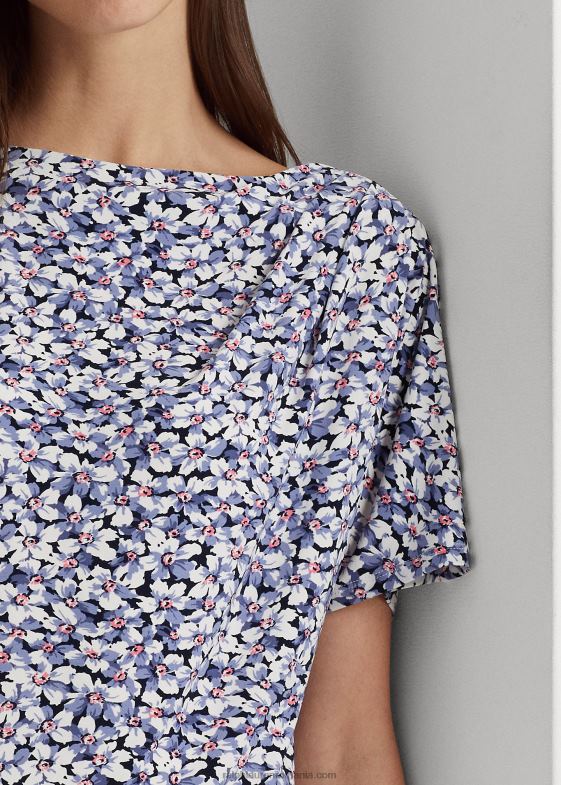 albastru/crem/roz femei Ralph Lauren tricou din jerseu elastic plisat floral 046884832