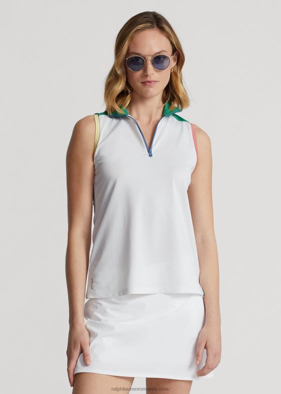 ceramică alb/verde plută femei Ralph Lauren Pulover din plasă fără mâneci cu fermoar sfert 046883732