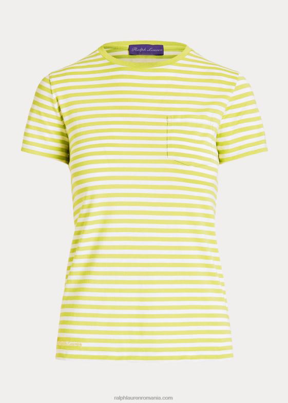 citron/alb murdar femei Ralph Lauren tricou cu buzunar în dungi 046889127