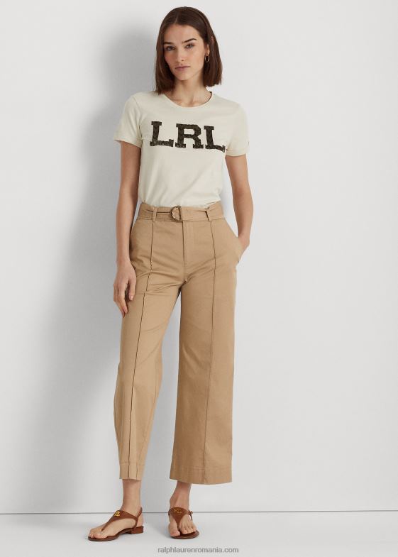 crema naturala femei Ralph Lauren tricou din jerse cu logo-ul cu margele 046889511