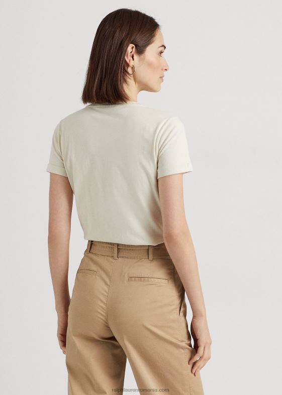crema naturala femei Ralph Lauren tricou din jerse cu logo-ul cu margele 046889511