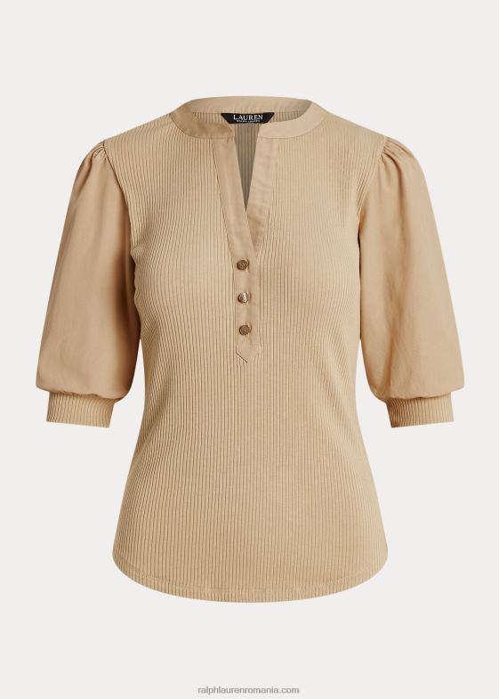 femei Ralph Lauren tricou henley cu mâneci bufante din amestec de bumbac 046884885