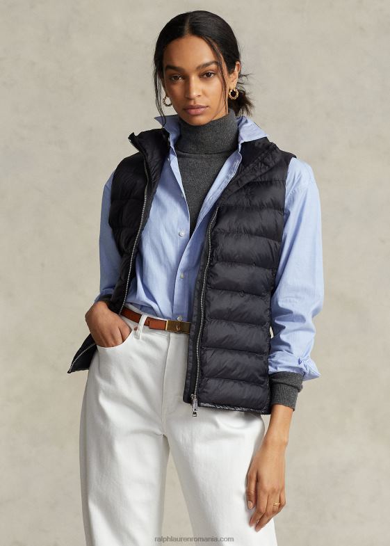 negru femei Ralph Lauren vestă matlasată ambalabilă 046883283