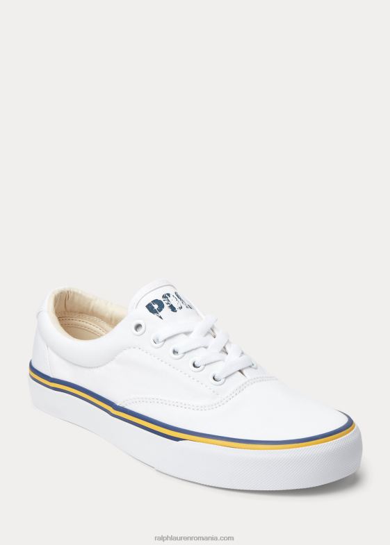 alb femei Ralph Lauren adidași din pânză de bumbac cu logo 046889621