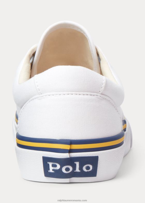 alb femei Ralph Lauren adidași din pânză de bumbac cu logo 046889621