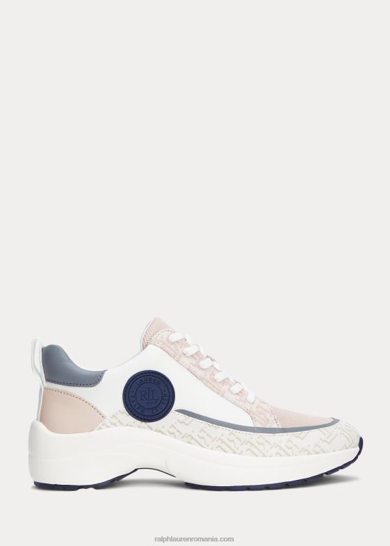 alb/roz deschis/marin femei Ralph Lauren Adidași din piele și jacquard cu logo reaghan 046885086