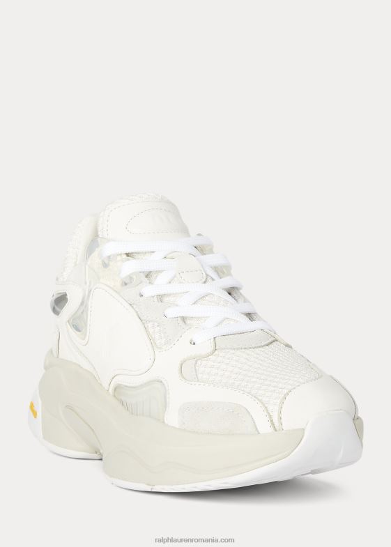 alb/stuc/argintiu femei Ralph Lauren adidași cu logo tech 046889624
