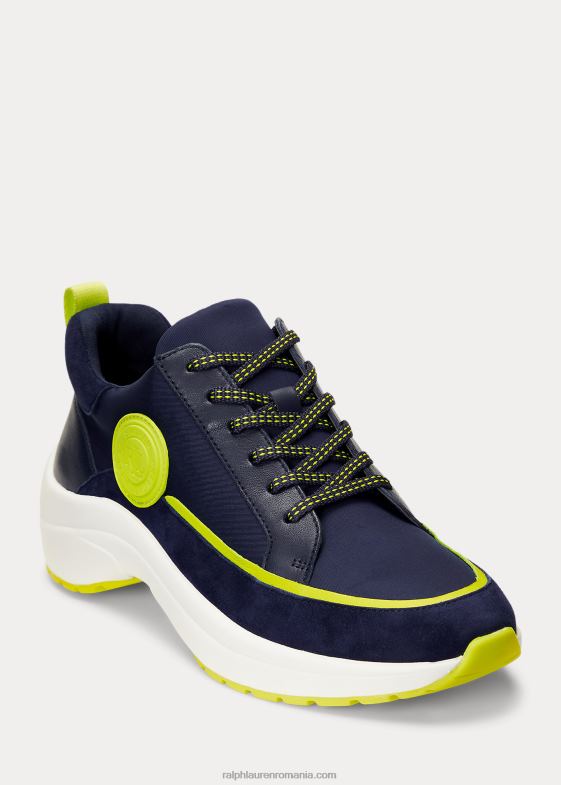 bleumarin francez/key lime femei Ralph Lauren adidași din piele reaghan și piele de căprioară 046885126