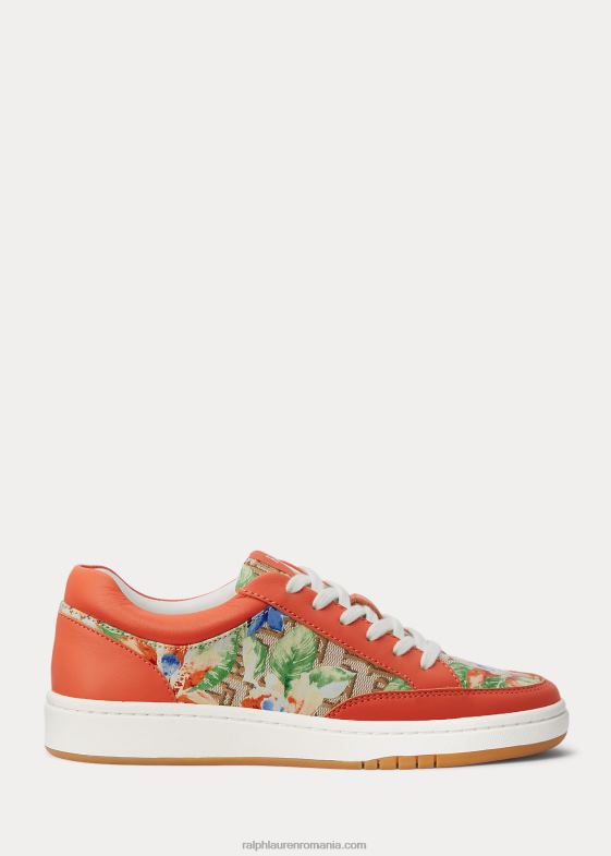 coral kaki/portside femei Ralph Lauren adidași hailey cu monogramă florală jacquard 046885128
