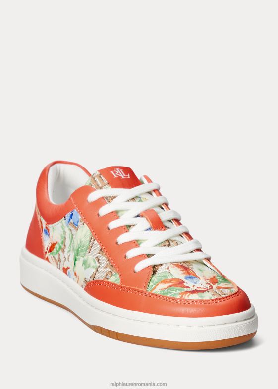 coral kaki/portside femei Ralph Lauren adidași hailey cu monogramă florală jacquard 046885128