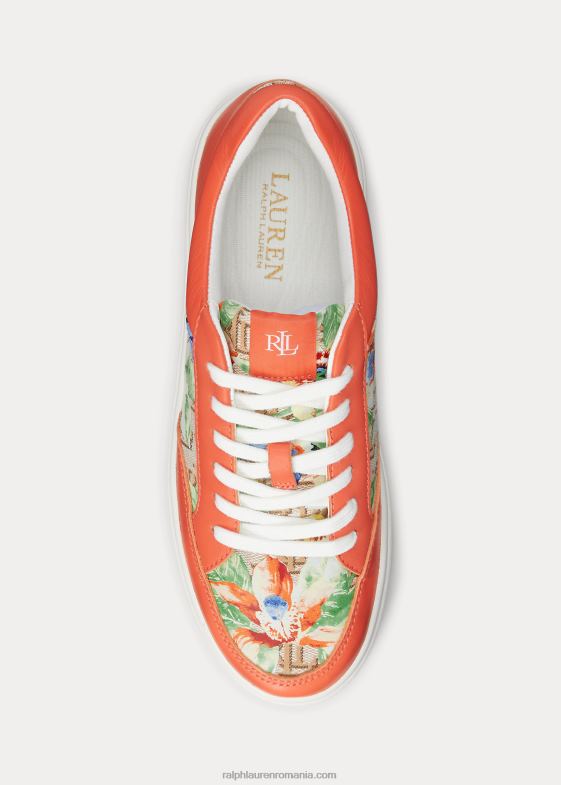 coral kaki/portside femei Ralph Lauren adidași hailey cu monogramă florală jacquard 046885128