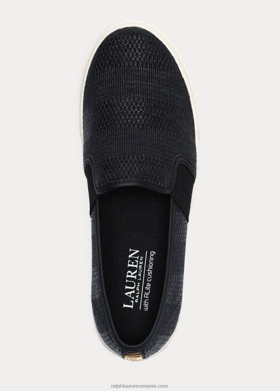 negru femei Ralph Lauren adidași slip-on țesuți jinny 046885082