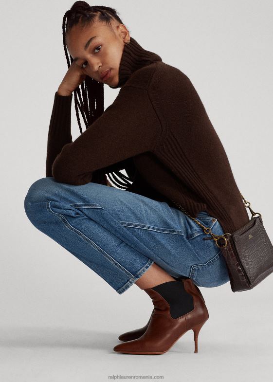 bumbac femei Ralph Lauren cizme cu toc de pisoi din piele de vitel vachetta 046889631