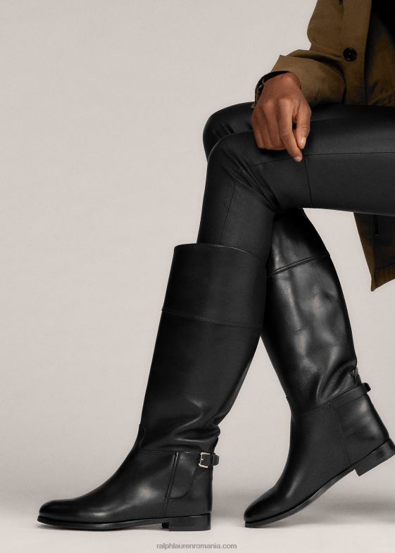 negru femei Ralph Lauren cizme de călărie sallen din piele de vițel 046889709