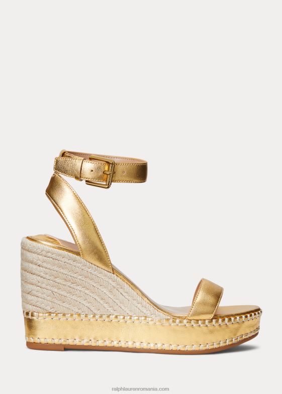 aur modern femei Ralph Lauren espadrile din piele metalica hilarie 046885041