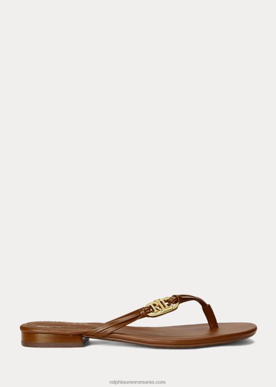 bronz profund femei Ralph Lauren flip-flop din piele nappa emalia 046889605