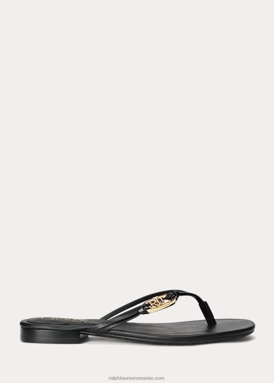 negru femei Ralph Lauren flip-flop din piele nappa emalia 046889604