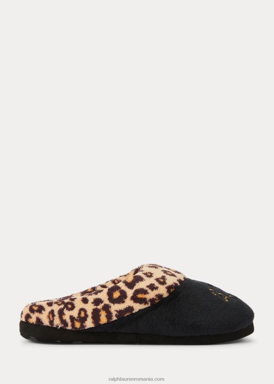 negru femei Ralph Lauren papuc cu logo leopard 046889717