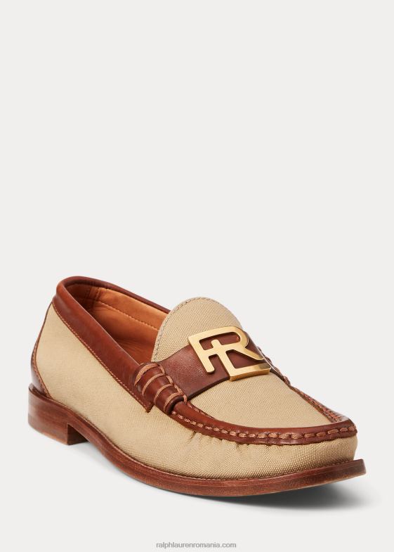 aur natural/rl femei Ralph Lauren mocasini harlan din panza si piele de vitel 046889689
