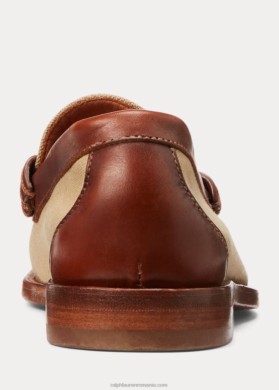 aur natural/rl femei Ralph Lauren mocasini harlan din panza si piele de vitel 046889689