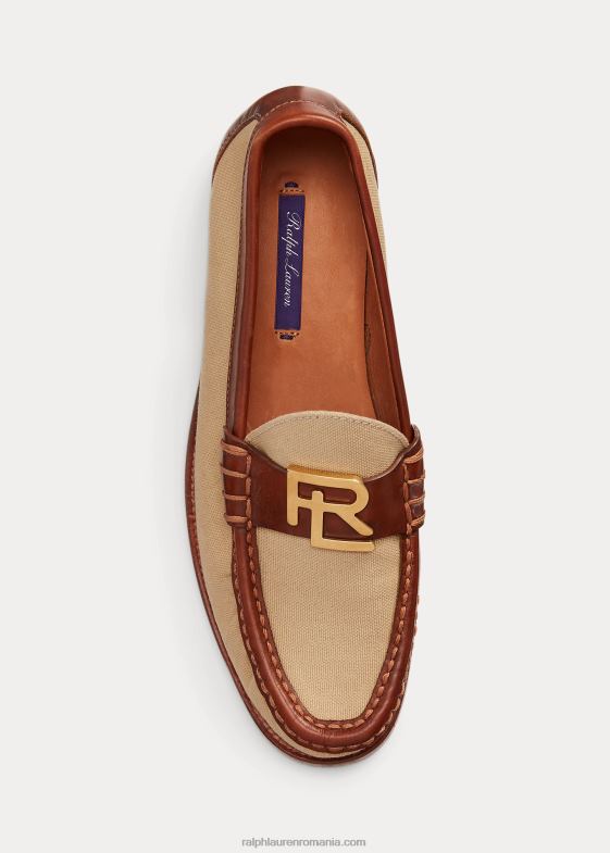 aur natural/rl femei Ralph Lauren mocasini harlan din panza si piele de vitel 046889689
