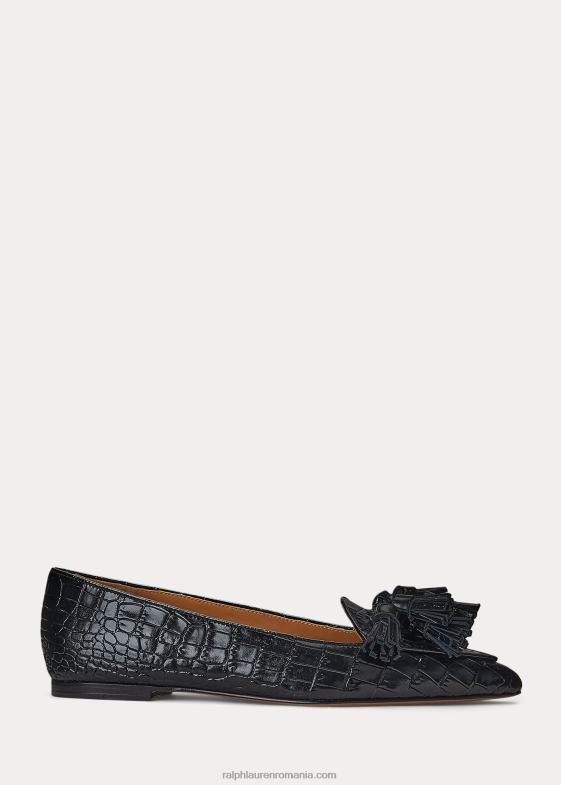 negru femei Ralph Lauren loafer din piele gofrată ashtyn 046889614