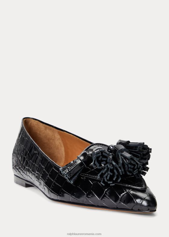 negru femei Ralph Lauren loafer din piele gofrată ashtyn 046889614