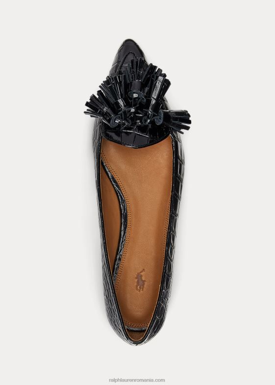 negru femei Ralph Lauren loafer din piele gofrată ashtyn 046889614