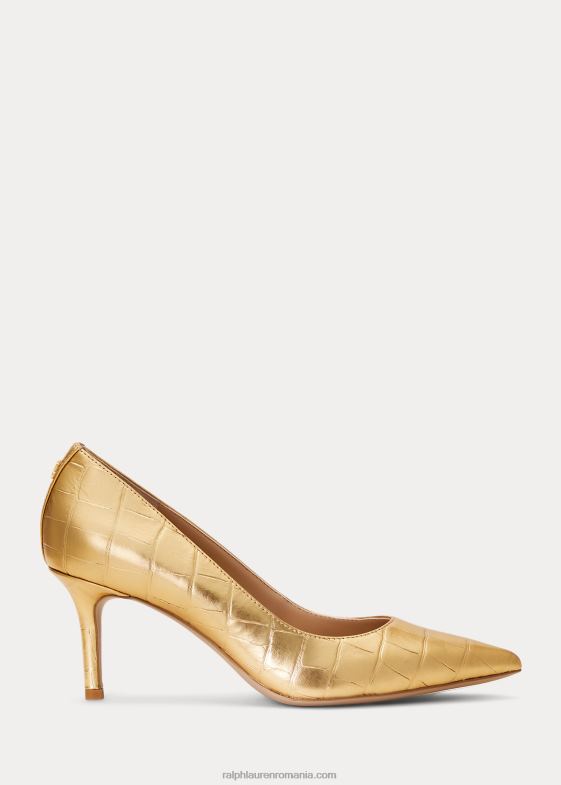 aur modern femei Ralph Lauren Pompă lanette din piele metalizată în relief 046885129