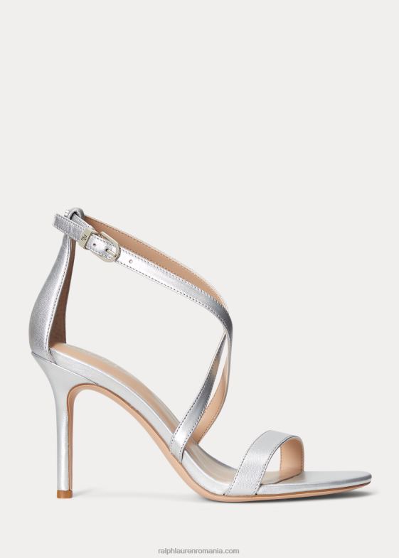 argintiu strălucitor femei Ralph Lauren sandale gabriele din piele metalica 046885023