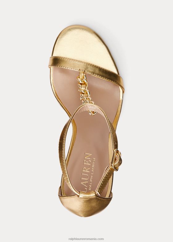 aur modern femei Ralph Lauren Sandale din piele nappa metalizată Kate 046889720