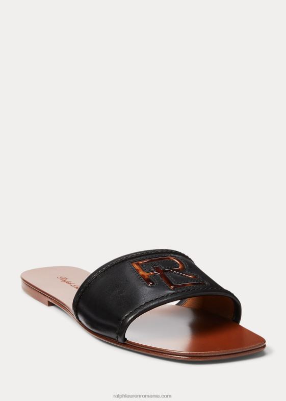 negru femei Ralph Lauren Andela sandală din piele de vițel lustruită 046884980