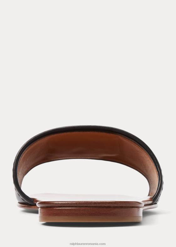 negru femei Ralph Lauren Andela sandală din piele de vițel lustruită 046884980