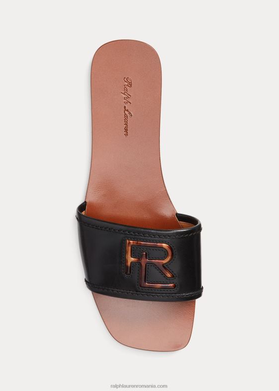 negru femei Ralph Lauren Andela sandală din piele de vițel lustruită 046884980
