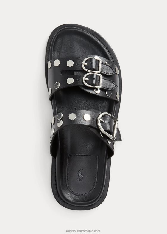 negru femei Ralph Lauren sandală din piele de miel cu împânzire ezra 046884962